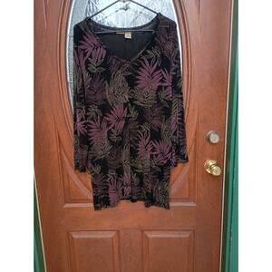 LINDEN HILL Black Tropical Tunic Top Acetate Spandex Travel Knit XL